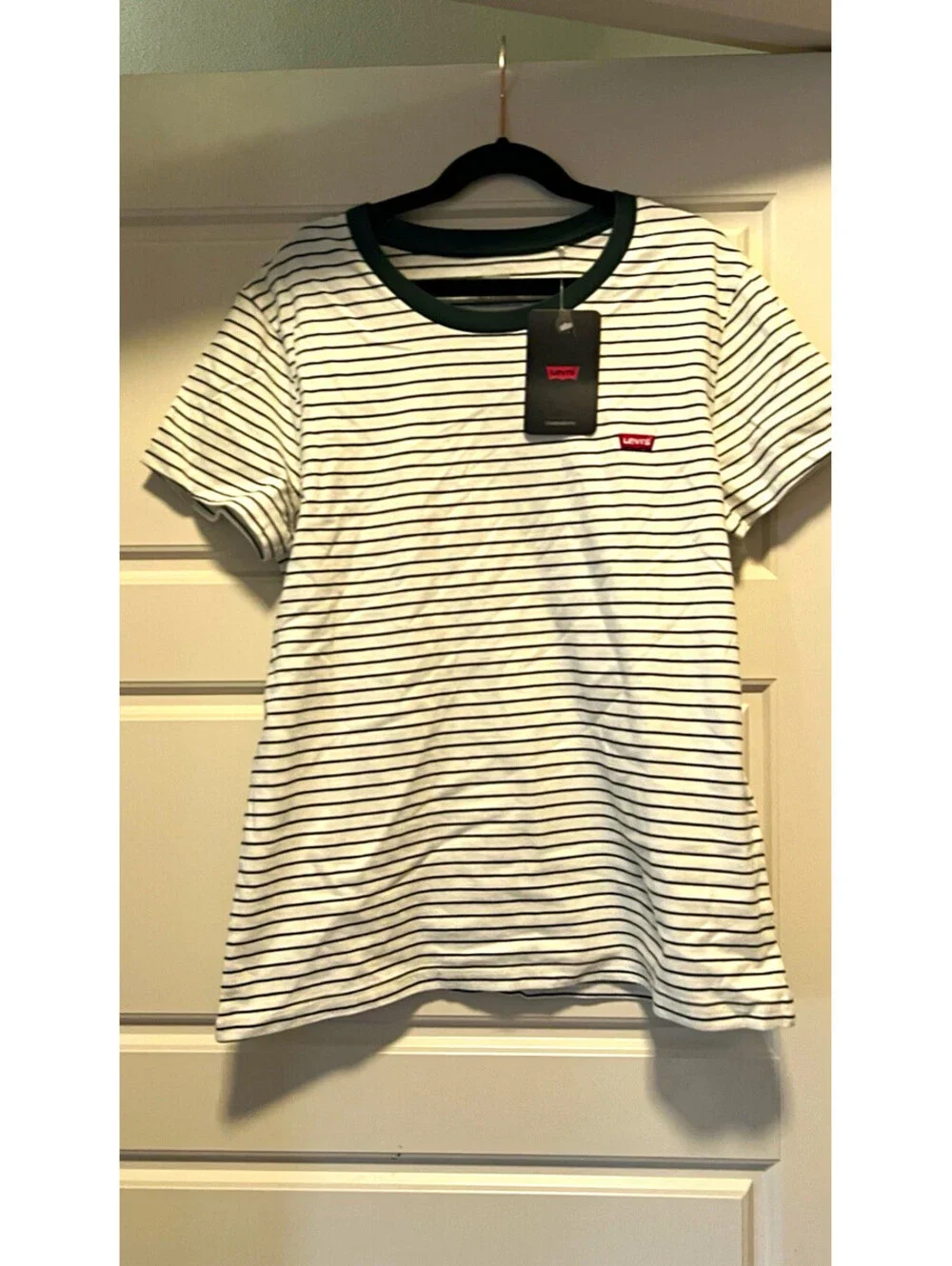 Levi's Standard Fit Women’s Striped Crew Neck Short Sleeve T-Shirt Size S White